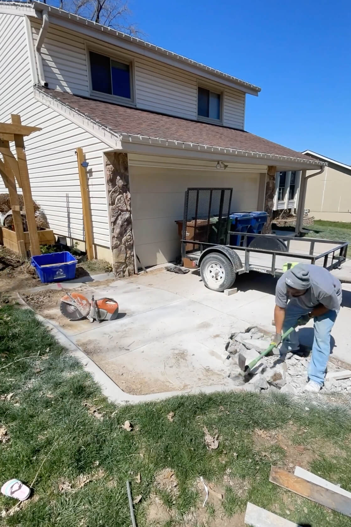 Removing a concrete pad. 